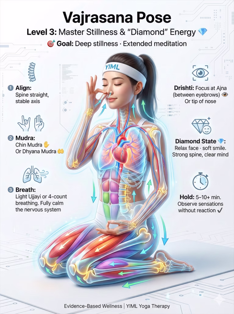 Vajrasana (Diamond Pose): Benefits, Biomechanics, and Safe Step-by-Step Guide for Beginners & Therapists