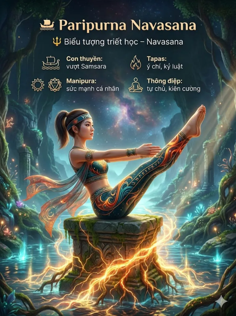 Biểu tượng triết học tư thế con thuyền Paripurna Navasana