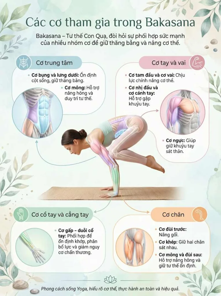 Các cơ tham gia trong tư thế con quạ