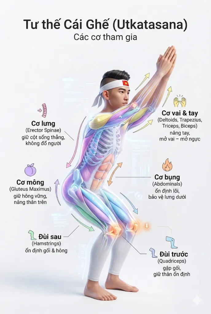Các cơ tham gia khi thực hành tư thế cái ghế
