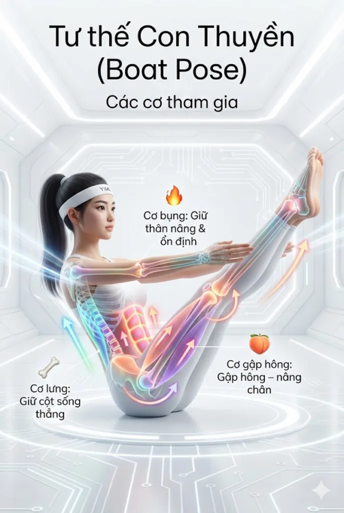 Các cơ tham gia trong tư thế con thuyền Paripurna Navasana