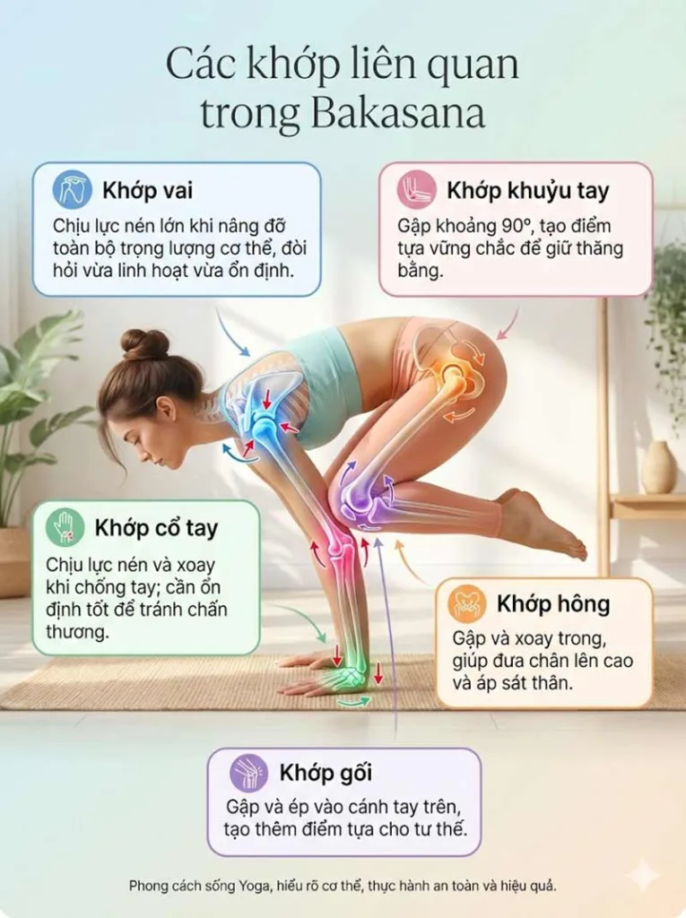 Các khớp tham gia trong tư thế con quạ