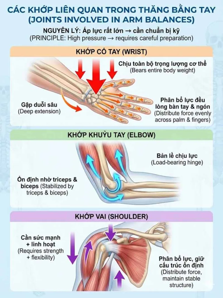 các khớp được sử dụng trong các tư thế thăng bằng tay