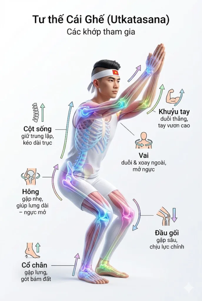 Các khớp tham gia khi thực hành tư thế cái ghế