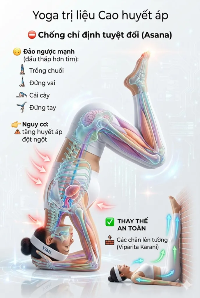 Chống chỉ định tuyệt đối các tư thế đảo ngược mạnh cho người cao huyết áp