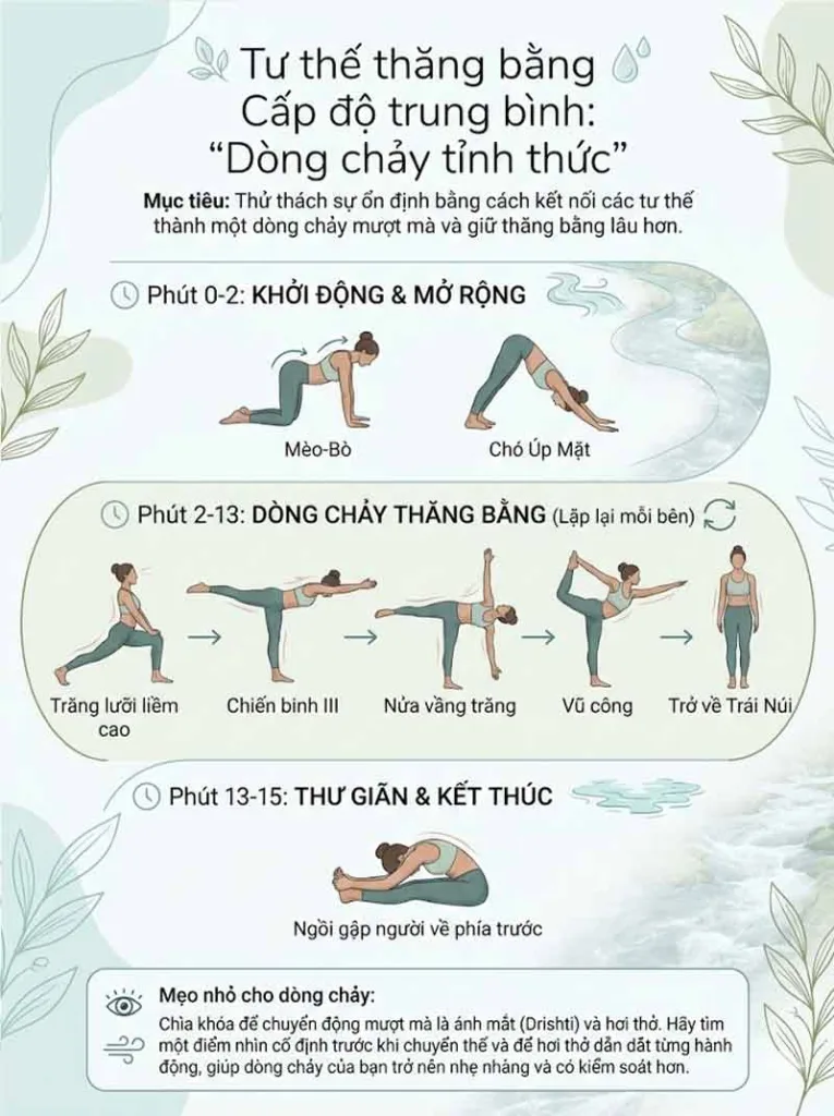 tập tư thế thăng bằng Cấp độ trung bình: "Dòng chảy tỉnh thức"