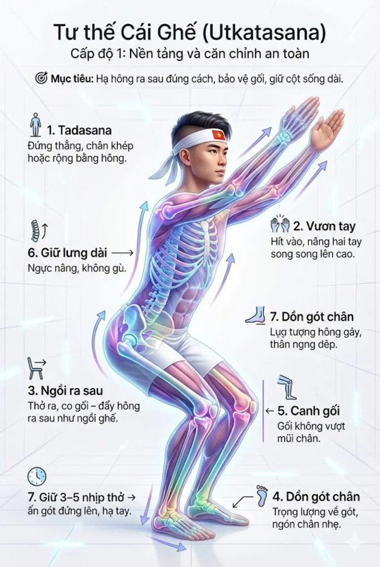Phân tích tư thế cái Ghế Utkatasana: Giải phẫu, Lợi ích & Hướng dẫn chi tiết