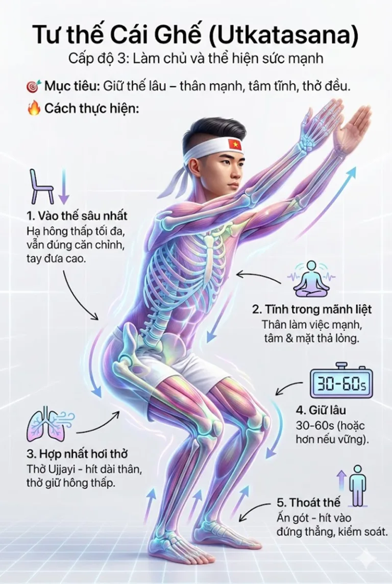 Phân tích tư thế cái Ghế Utkatasana: Giải phẫu, Lợi ích & Hướng dẫn chi tiết