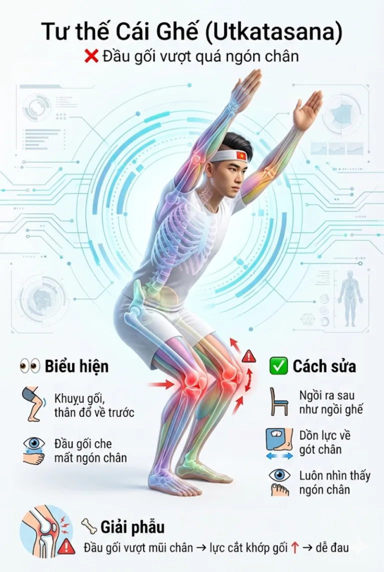 Phân tích tư thế cái Ghế Utkatasana: Giải phẫu, Lợi ích & Hướng dẫn chi tiết