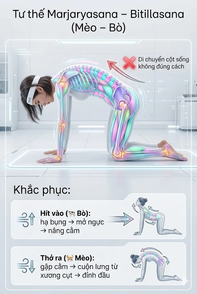 Lỗi Di chuyển cột sống không đúng cách khi thực hành tư thế mèo bò