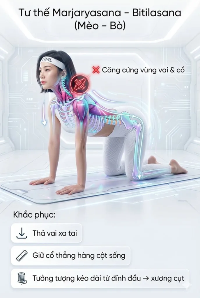 Lỗi Căng cứng vùng vai và cổ khi thực hành tư thế mèo bò
