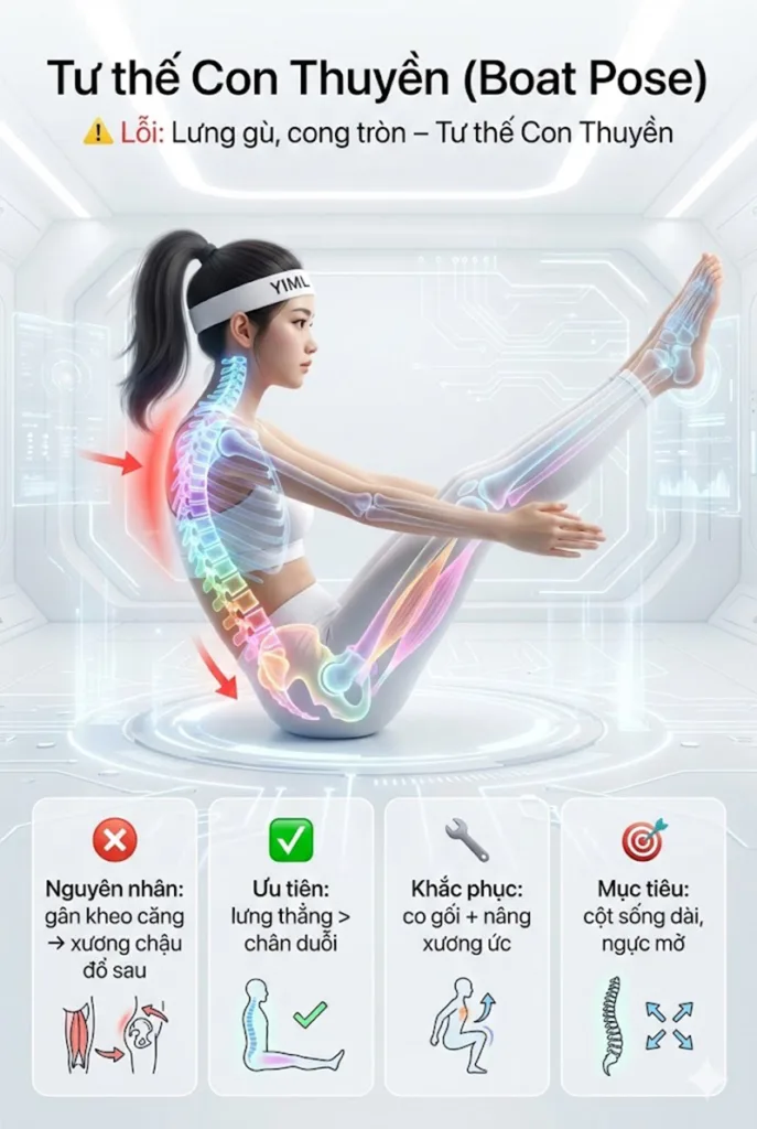 Lỗi Lưng bị gù và cong tròn khi thực hành tư thế con Thuyền (Paripurna Navasana) 
