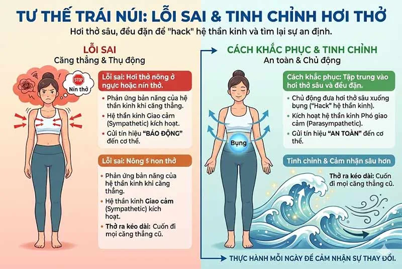cách hít thở đúng trong tư thế trái núi