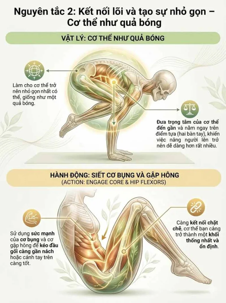 Nguyên tắc 2: "Kết nối lõi và tạo sự nhỏ gọn" trong các tư thế thăng bằng tay