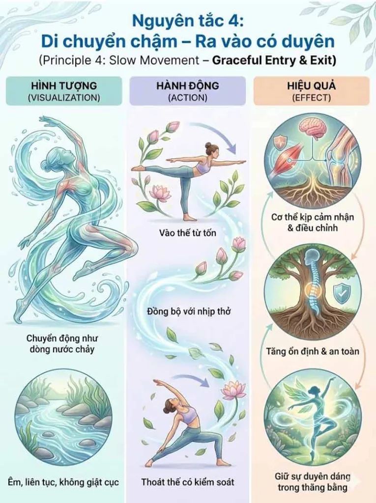 nguyên tắc di chuyển chậm rãi trong các tư thế yoga thăng bằng