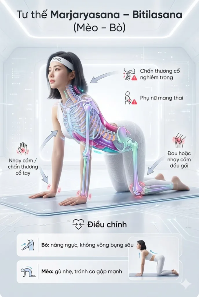 Những trường hợp cần cẩn trọng hoặc điều chỉnh khi thực hành tư thế mèo bò