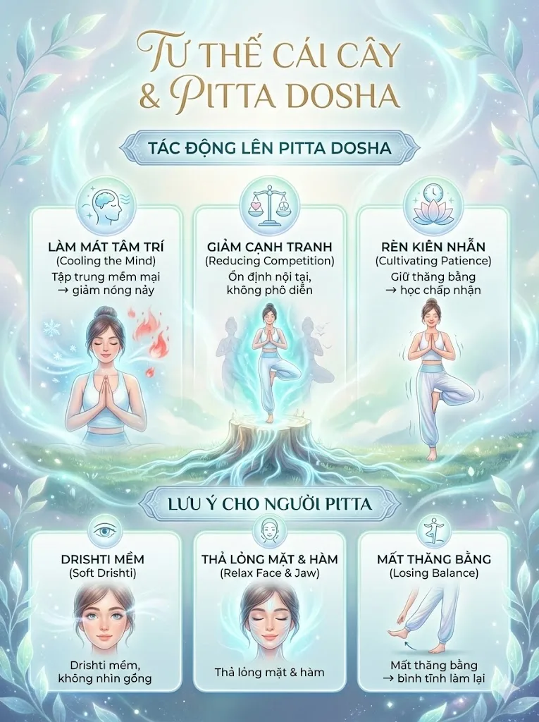 Tác động của tư thế cái cây lên Pitta Dosha (Làm dịu & Nuôi dưỡng sự ổn định)