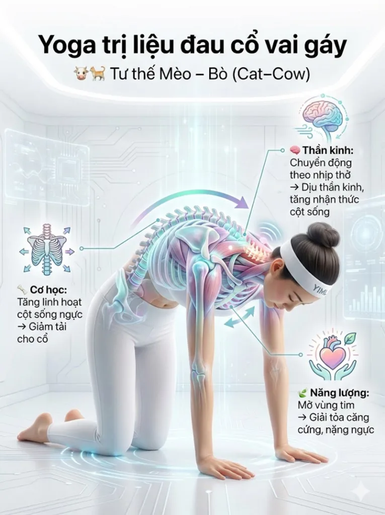 Tư thế mèo bò trị liệu đau cổ vai gáy