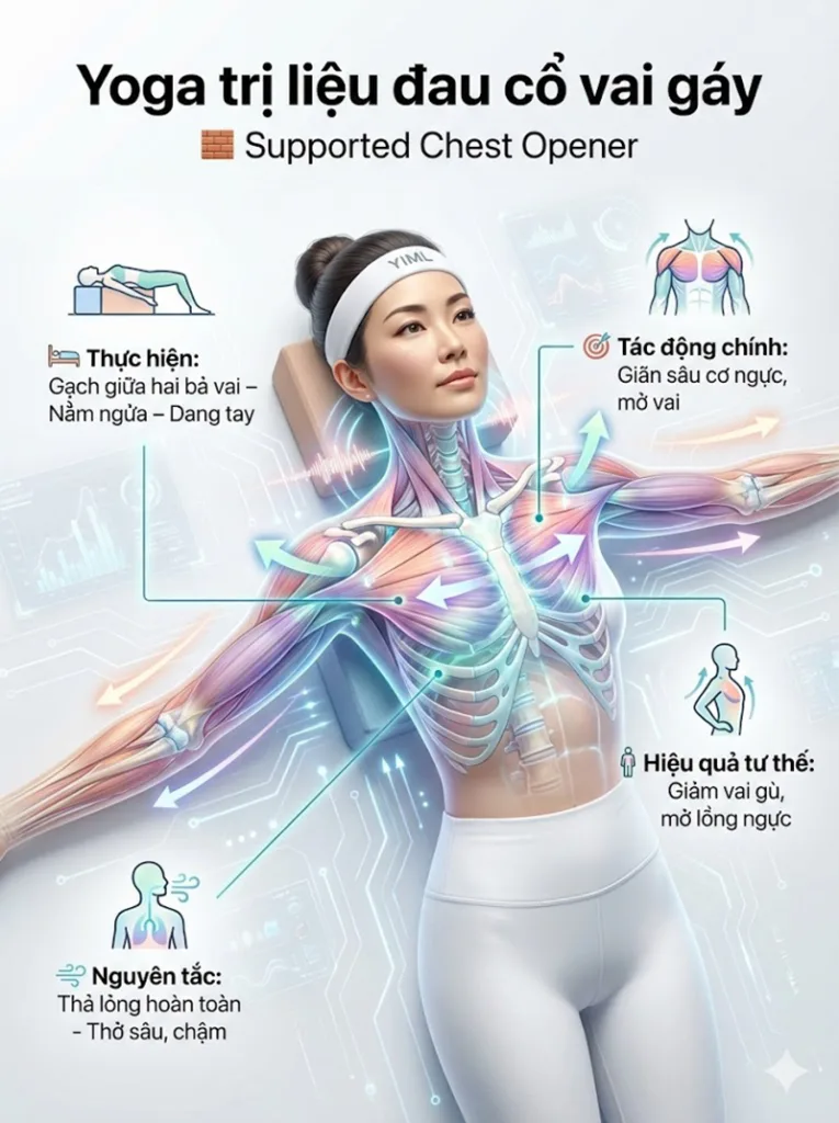 Tư thế Mở ngực trên Gạch tập (Supported Chest Opener) trị liệu đau cổ vai gáy