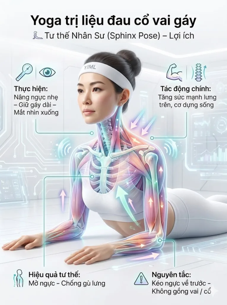 Tư thế Nhân sư (Salamba Bhujangasana) trị liệu đau cổ vai gáy