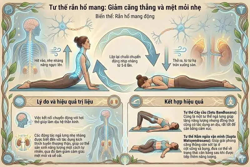 Giảm căng thẳng và mệt mỏi nhẹ của tư thế rắn hổ mang