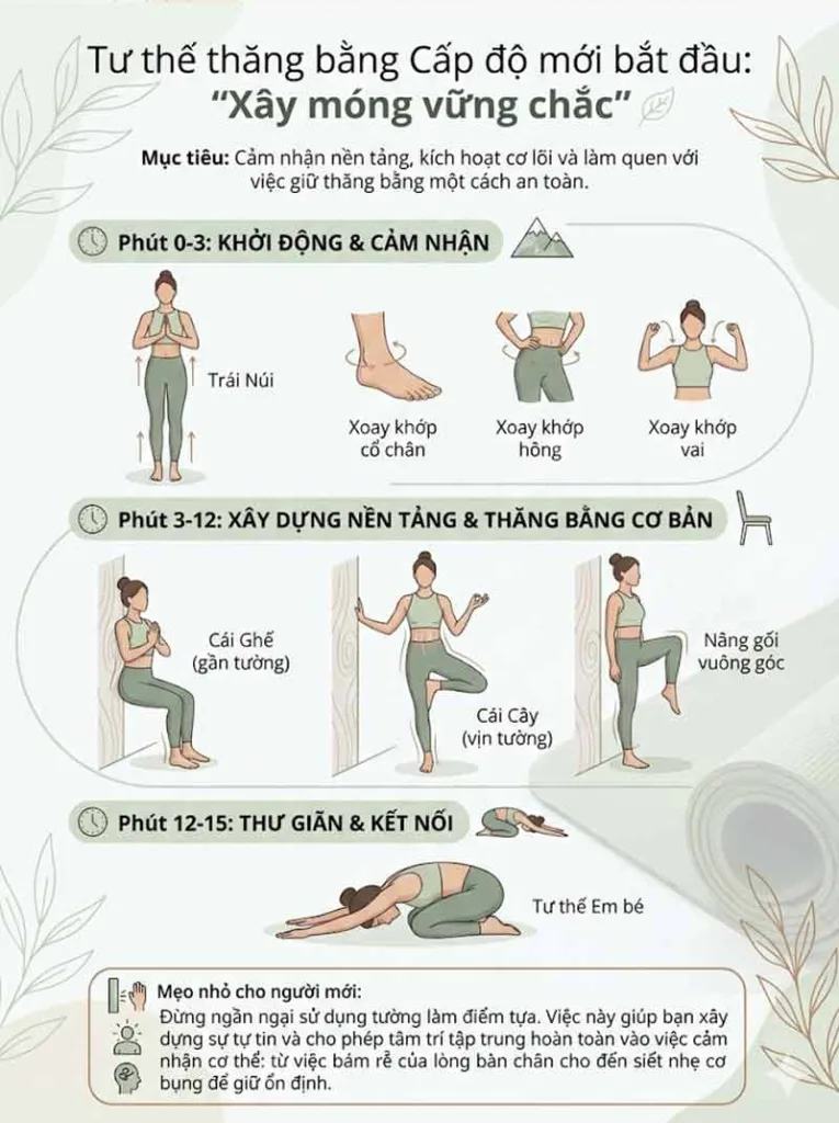tập tư thế thăng bằng Cấp độ mới bắt đầu: "Xây móng vững chắc"