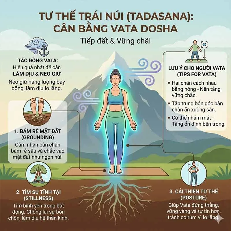 tư thế trái núi cân bằng cho người có vata dosha