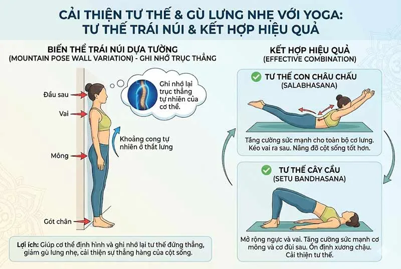 ứng dụng trị liệu tư thế trái núi trong giảm gù lưng