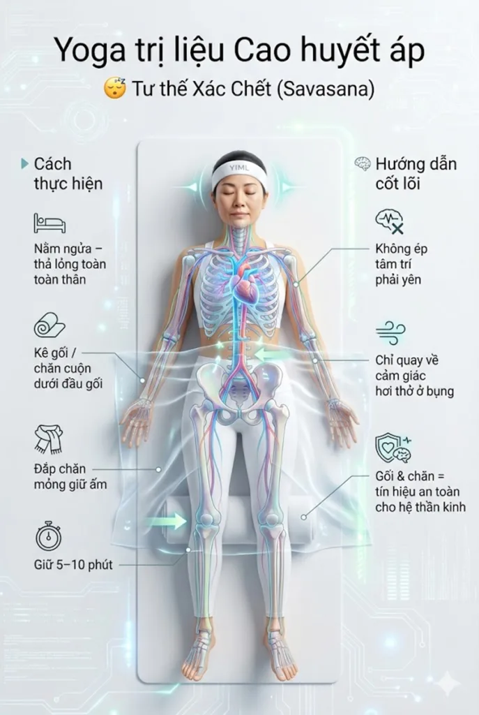 Tư thế Xác chết (Savasana) cho người cao huyết áp