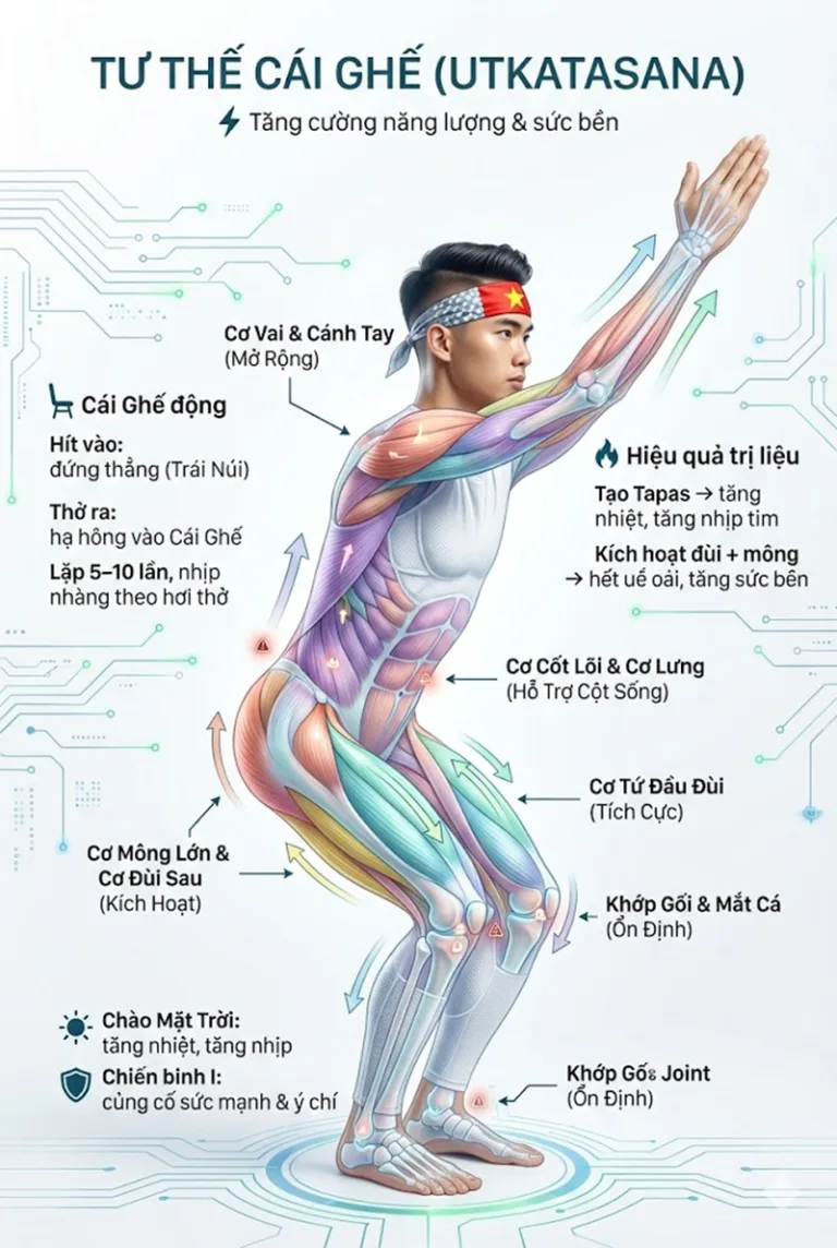 Phân tích tư thế cái Ghế Utkatasana: Giải phẫu, Lợi ích & Hướng dẫn chi tiết