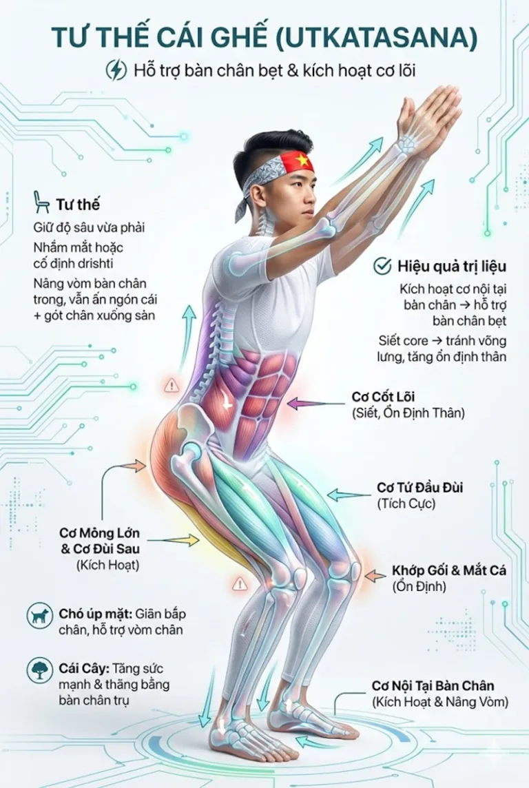 Phân tích tư thế cái Ghế Utkatasana: Giải phẫu, Lợi ích & Hướng dẫn chi tiết