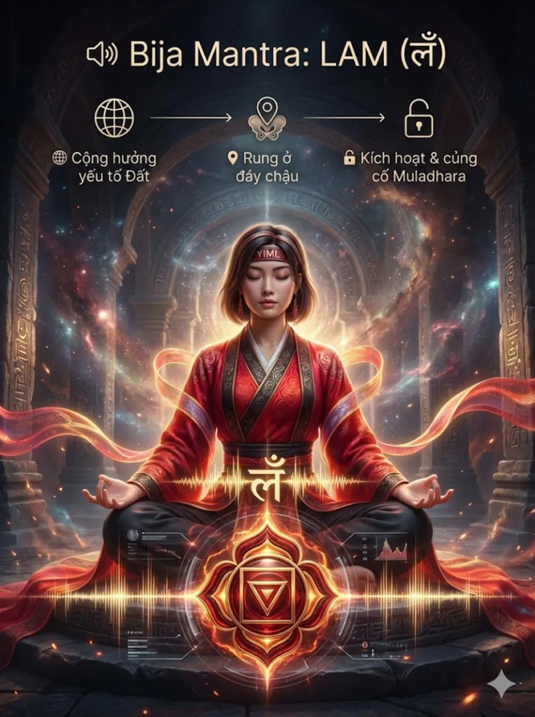 Bija Mantra: LAM (लँ) là âm thanh đặc trưng của luân xa gốc