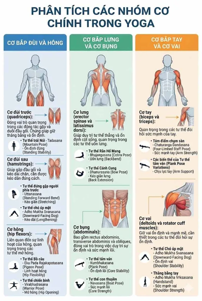 các nhóm cơ chính được tác động khi tập yoga