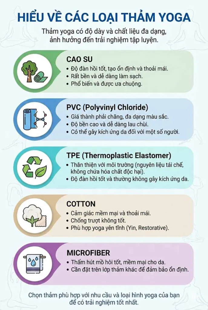 các loại chất liệu thảm tập yoga phổ biến