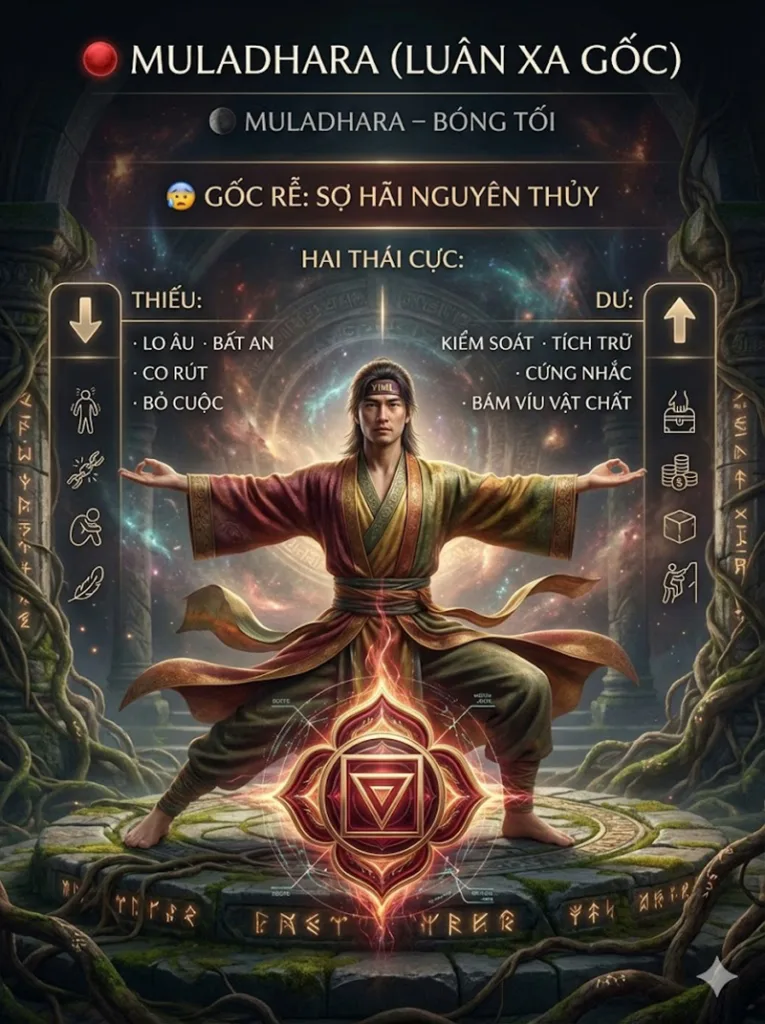 Khía cạnh bóng tối (shadow aspects): Nỗi sợ hãi và sự trì trệ khi luân xa gốc thiếu hụt