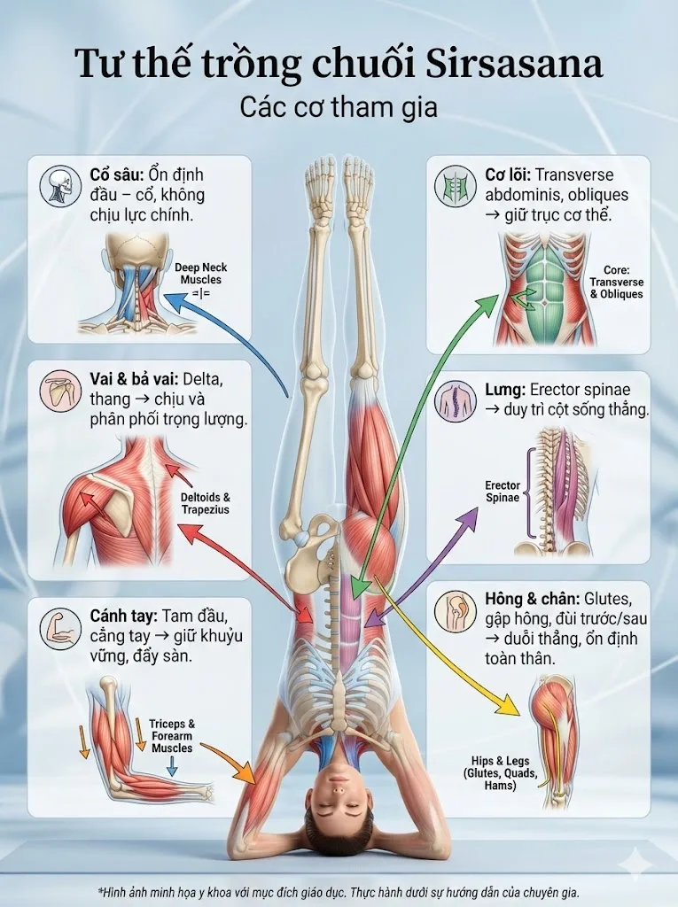 Các cơ tham gia tư thế trồng chuối