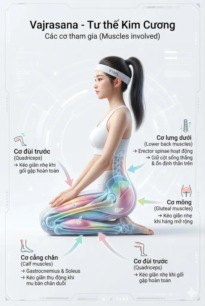 Các cơ tham gia trong tư thế ngồi quỳ kim cương Vajrasana