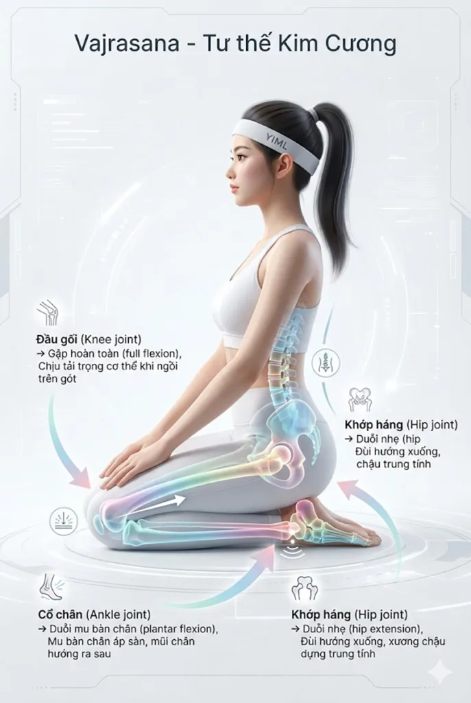 Các khớp tham gia trong tư thế ngồi quỳ kim cương Vajrasana