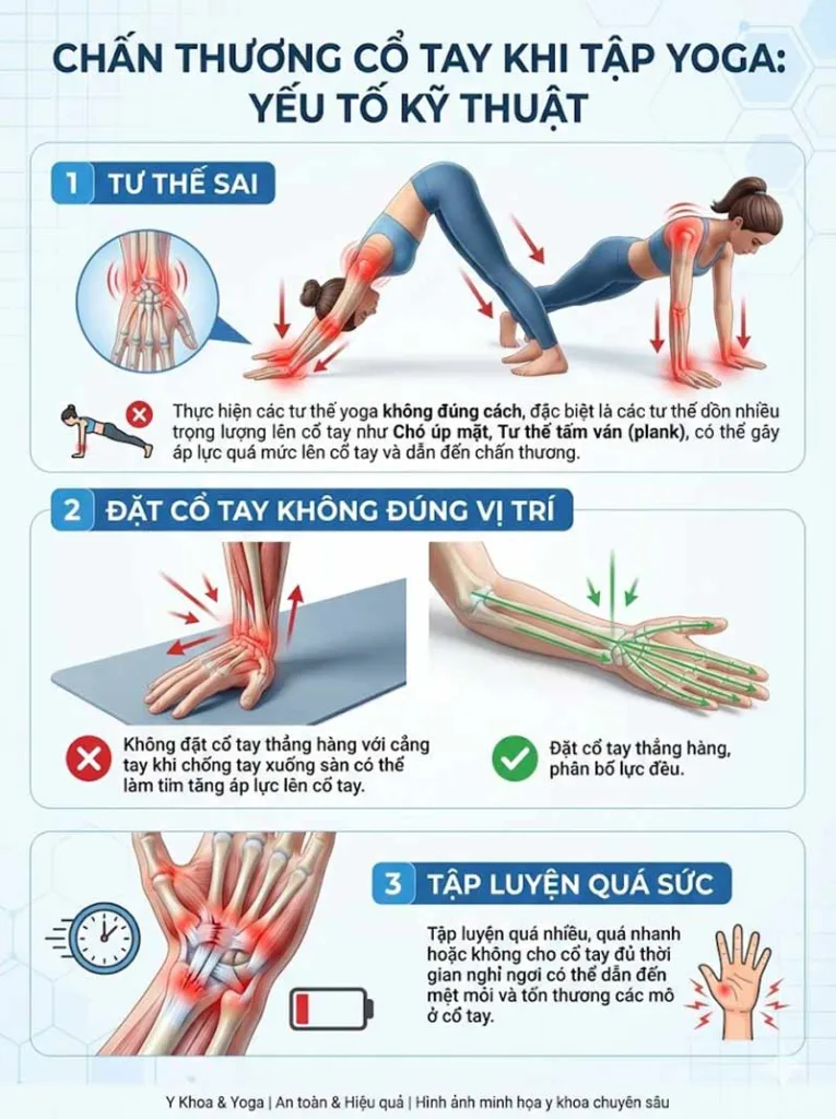 đau cổ tay trong tập yoga do tập sai kỹ thuật