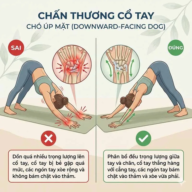 chấn thương cổ tay khi tập tư thế chó úp mặt