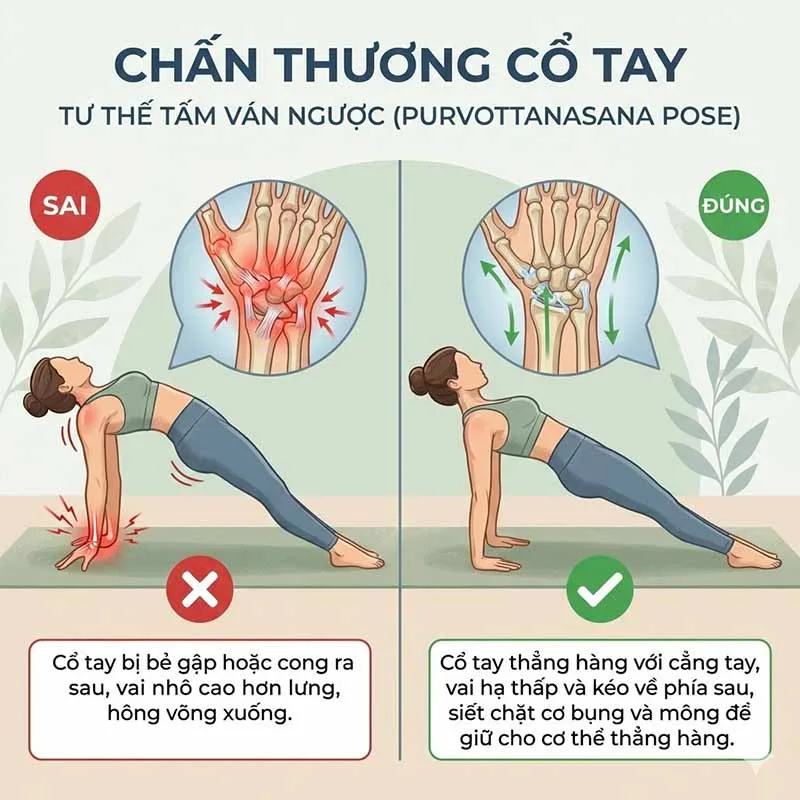 chấn thương cổ tay khi tập tư thế tấm ván ngược sai kỹ thuật