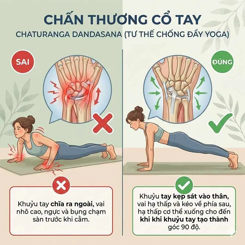 đau cổ tay khi tập tư thế tám ván thấp