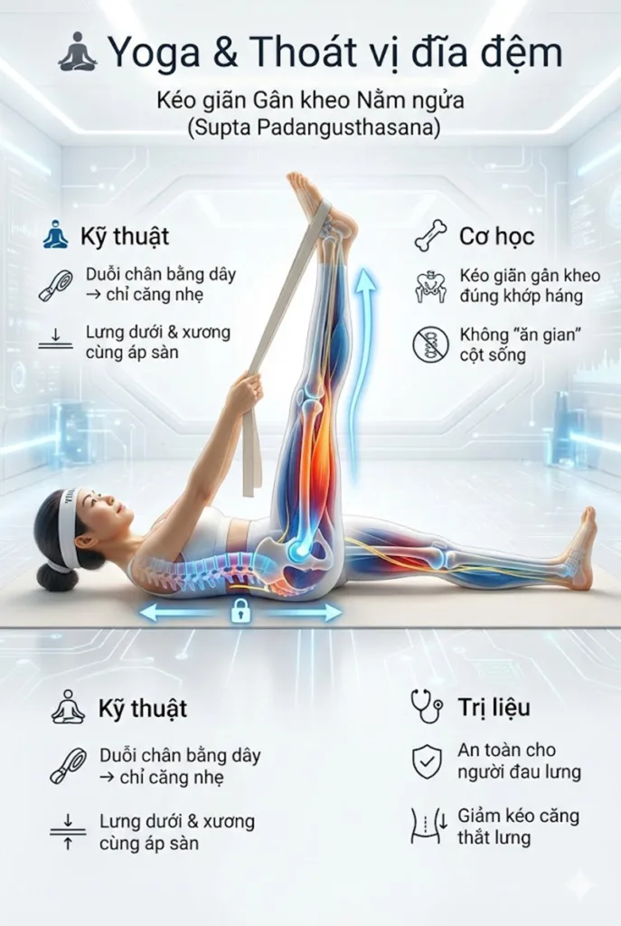 Kéo giãn Gân kheo Nằm ngửa (Supta Padangusthasana) cho người thoát vị đĩa đệm