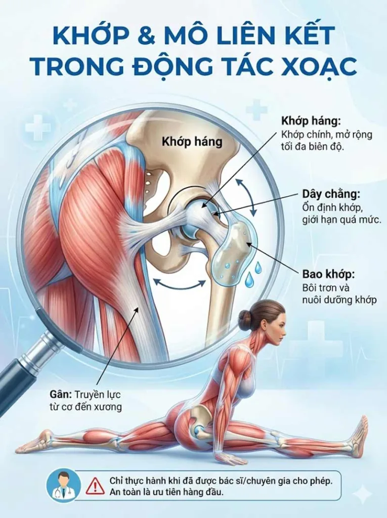 các khớp tham gia trong tư thế xoạc trong yoga