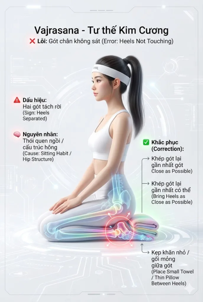 Lỗi Gót chân không sát nhau khi thực hành tư thế Kim Cương (Vajrasana)