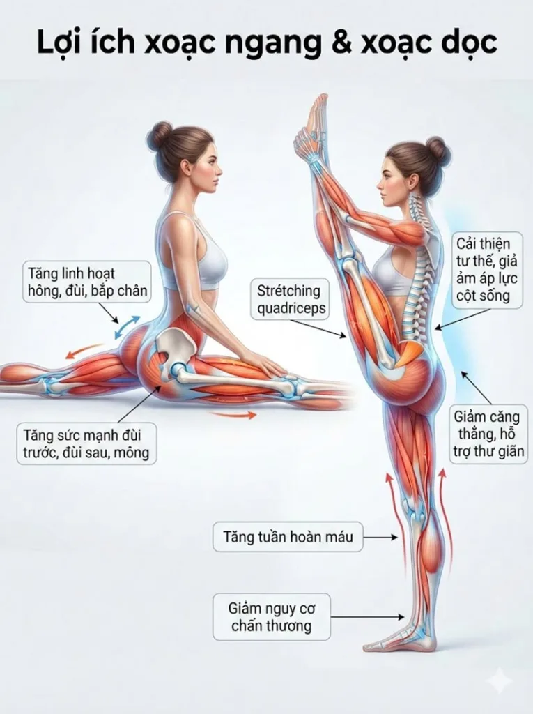 Lợi ích toàn diện của động tác xoạc ngang, xoạc dọc