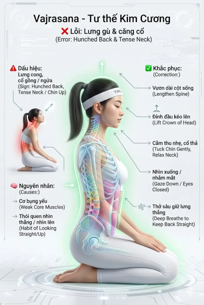 Lỗi Lưng gù và Căng thẳng cổ khi thực hành tư thế Kim Cương (Vajrasana)