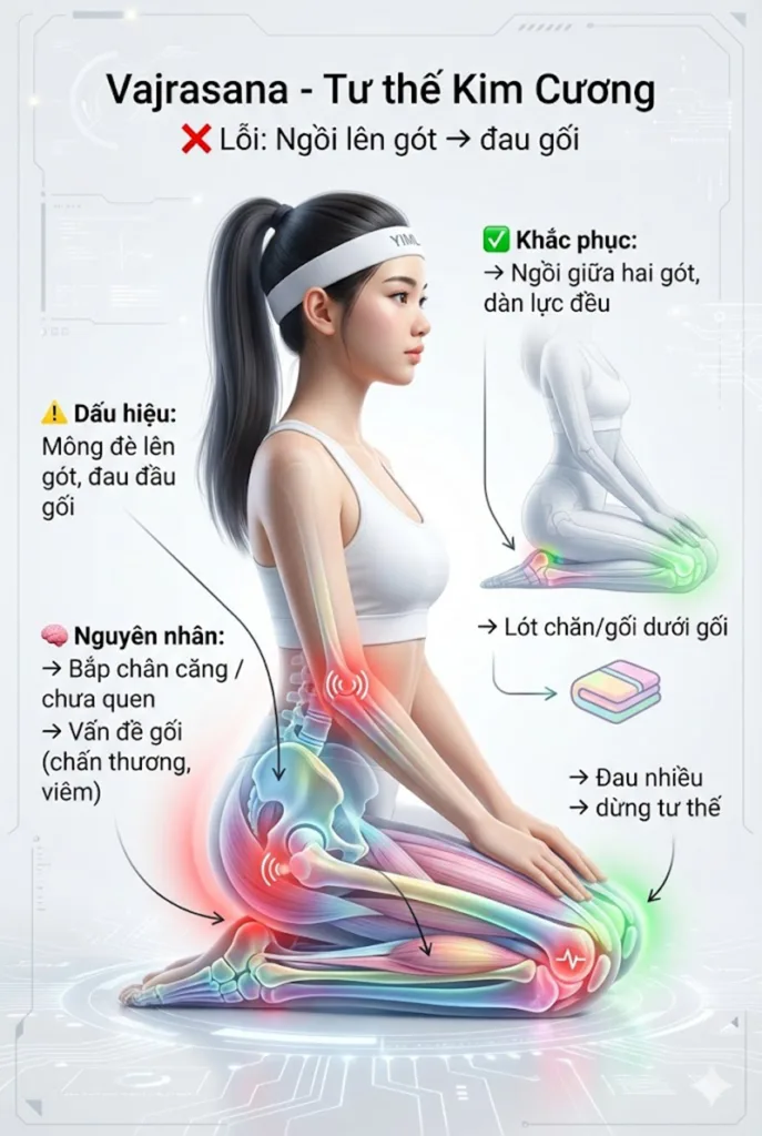 Lỗi Ngồi lên gót chân và Đầu gối bị đau khi thực hành tư thế Kim Cương (Vajrasana)