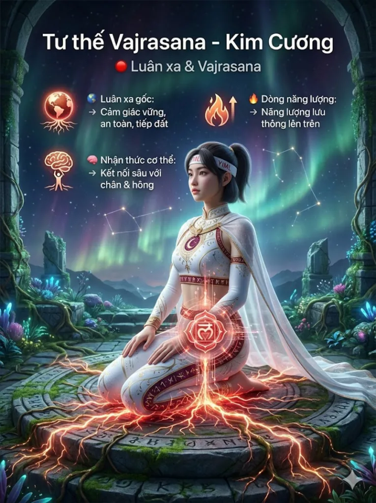 Mối liên của tư thế ngồi quỳ kim cương Vajrasana với Luân xa 