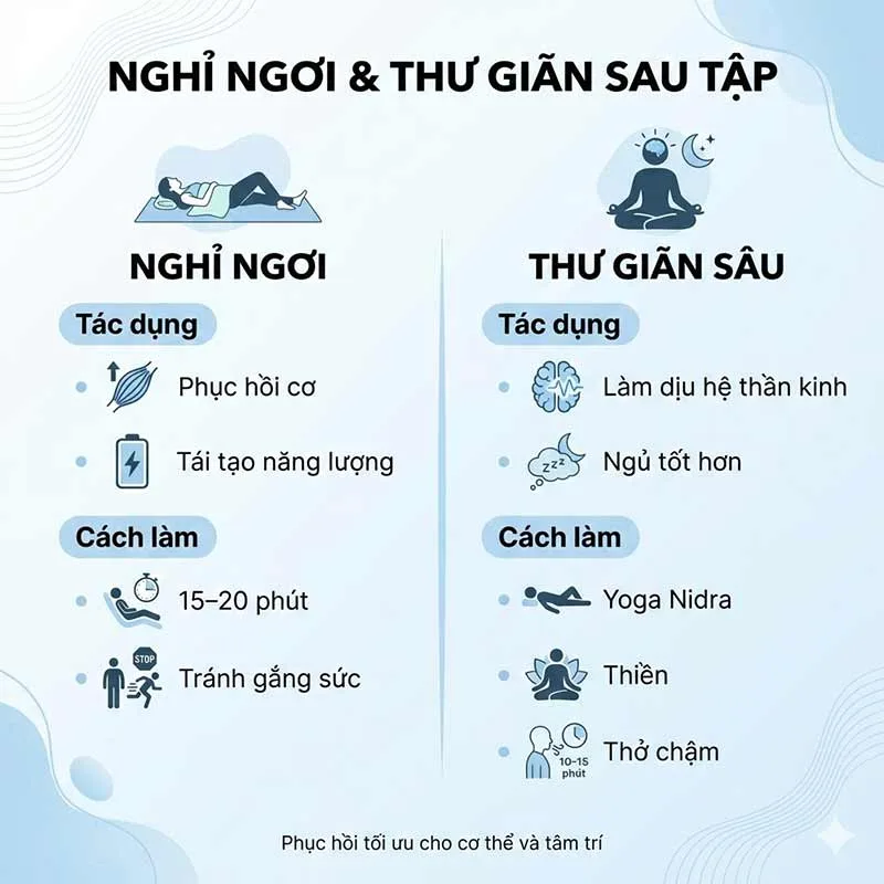 nghỉ ngơi và thư giãn sau buổi tập